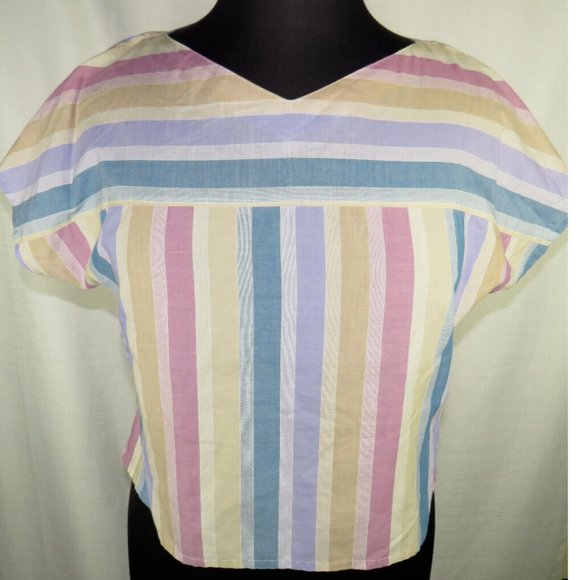 Women's Size 16, Vintage Rendezvous Pastel Striped Blouse - Picture 1 of 7